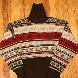 Obermeyer Brown and Red Patterned Turtleneck Ski Sweater